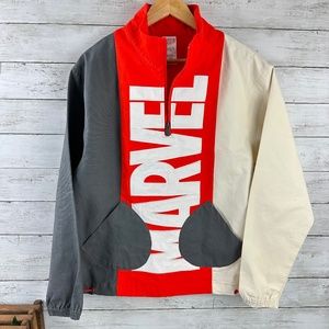 Marvel Jacket Adult Small Red Gray White Disney Parks Embroidered‎ EUC